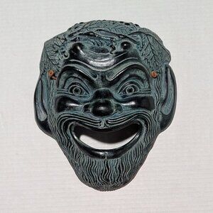 Greek Theatre Mask Satyros Comedy Ceramic Wall Decor Green Glazed